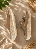 Beige double-buckle platform slide sandals ,Women's & Girl's Platform Slides, Adjustable Buckle Sandals, Casual Slide Sandals,
