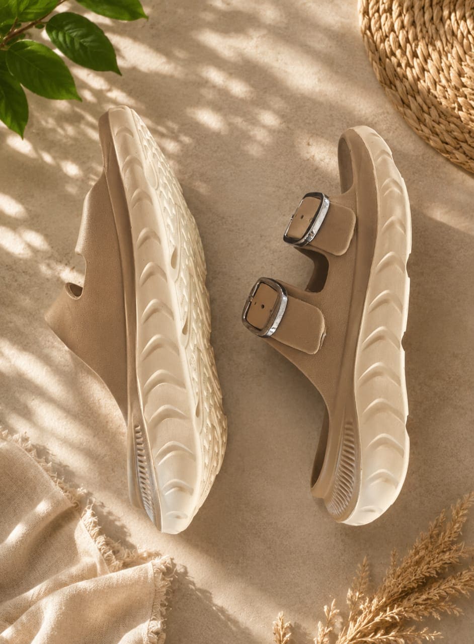 Beige double-buckle platform slide sandals ,Women's & Girl's Platform Slides, Adjustable Buckle Sandals, Casual Slide Sandals,